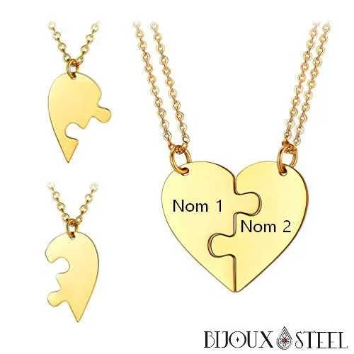 Collier cœur séparable deux sections personnalisable