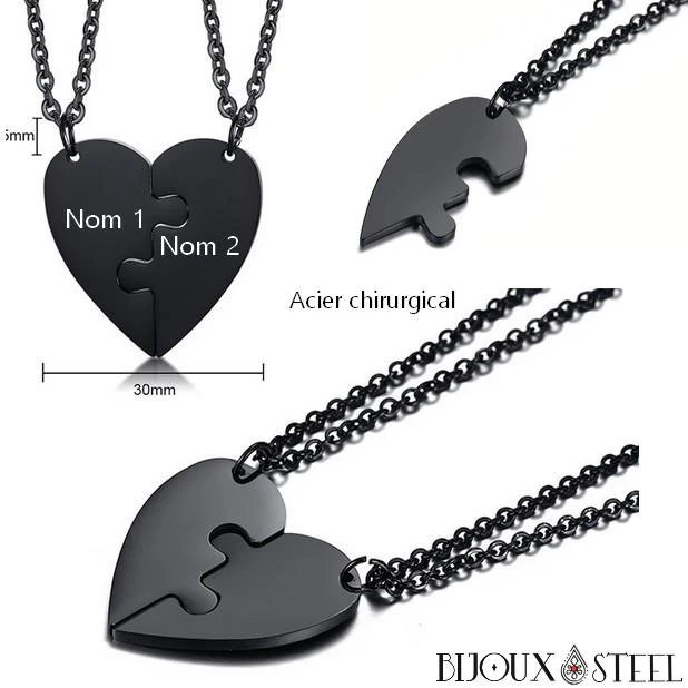 Collier cœur séparable deux sections personnalisable