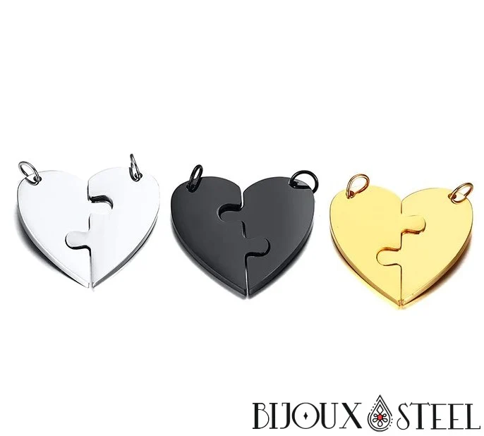 Collier cœur séparable deux sections personnalisable