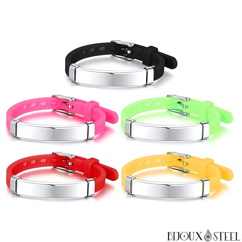 Bracelet personnalisable d'identification pour enfants en silicone et acier