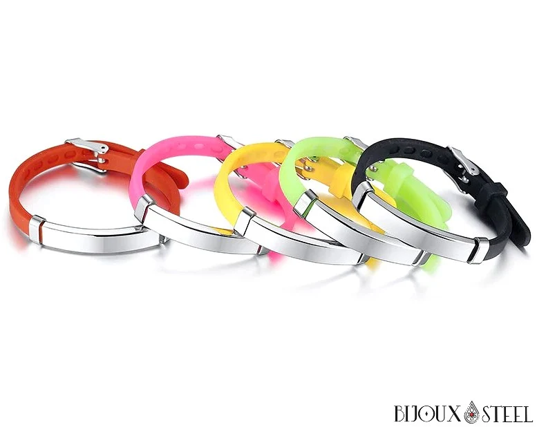 Bracelet personnalisable d'identification pour enfants en silicone et acier