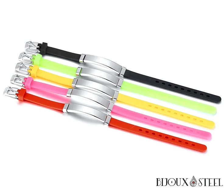 Bracelet personnalisable d'identification pour enfants en silicone et acier
