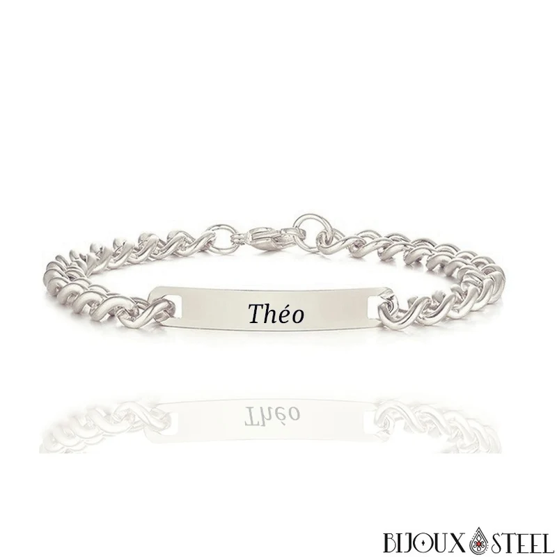 Bracelet gourmette homme personnalisable en acier inoxydable