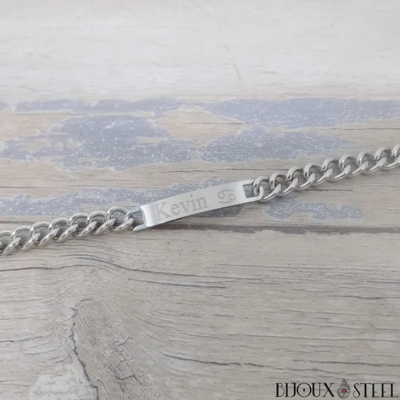 Bracelet gourmette homme personnalisable en acier inoxydable