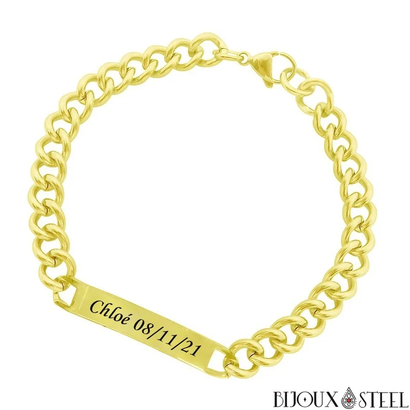 Bracelet gourmette homme personnalisable en acier inoxydable