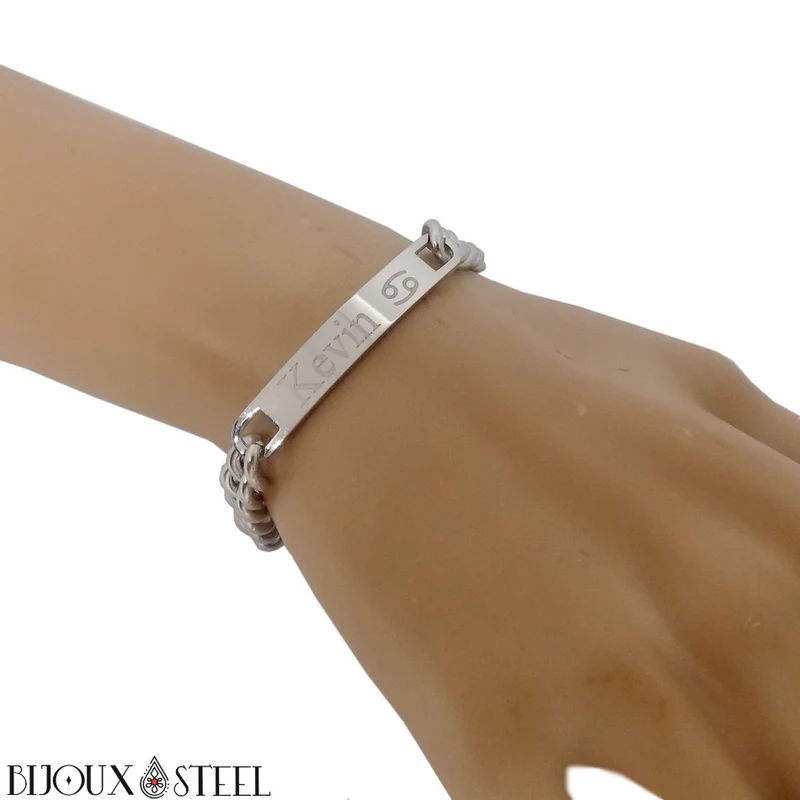 Bracelet gourmette homme personnalisable en acier inoxydable