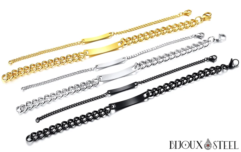 Bracelet gourmette homme personnalisable en acier inoxydable