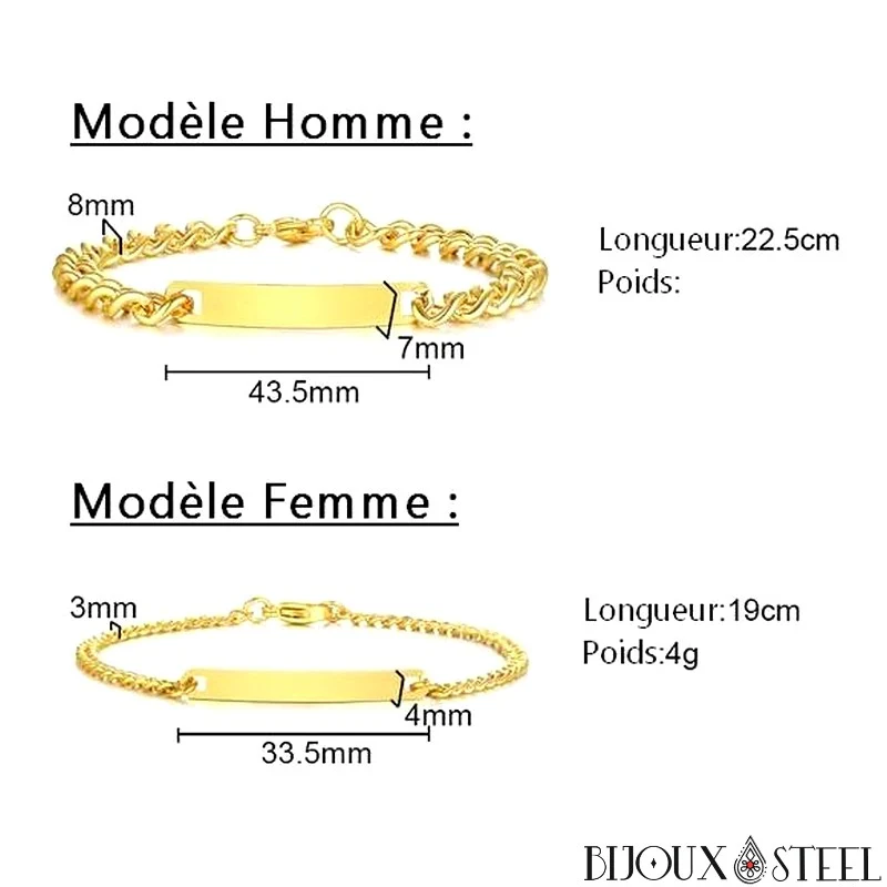 Bracelet gourmette homme personnalisable en acier inoxydable
