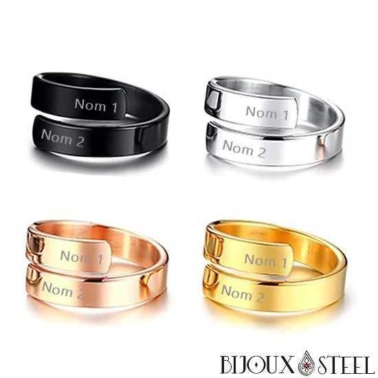 Bague mixte personnalisée en spirale deux prénoms