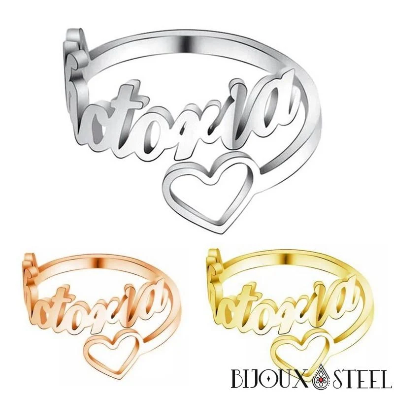 Bague à prénom et cœur personnalisable et ajustable