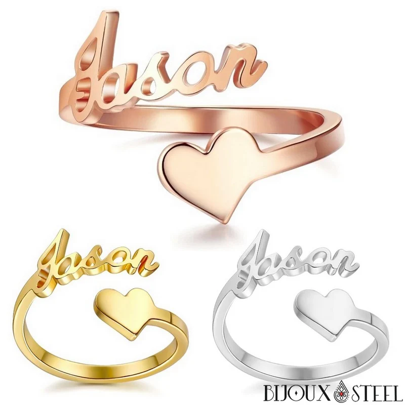Bague à prénom personnalisable et cœur