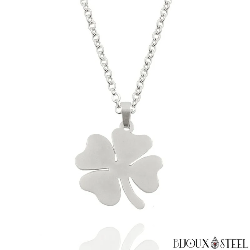 Collier à pendentif trèfle à quatre feuilles en acier inoxydable
