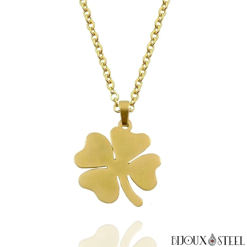 Collier à pendentif trèfle à quatre feuilles en acier inoxydable