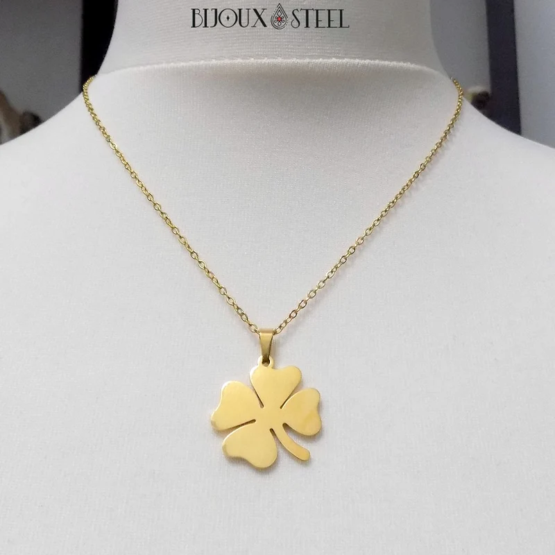 Collier à pendentif trèfle à quatre feuilles en acier inoxydable