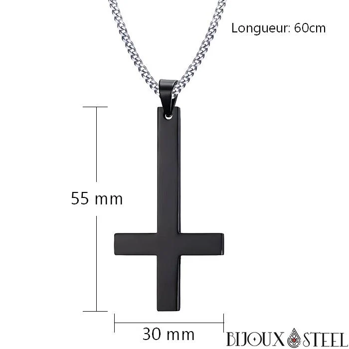 Collier à pendentif croix inversée en acier inoxydable