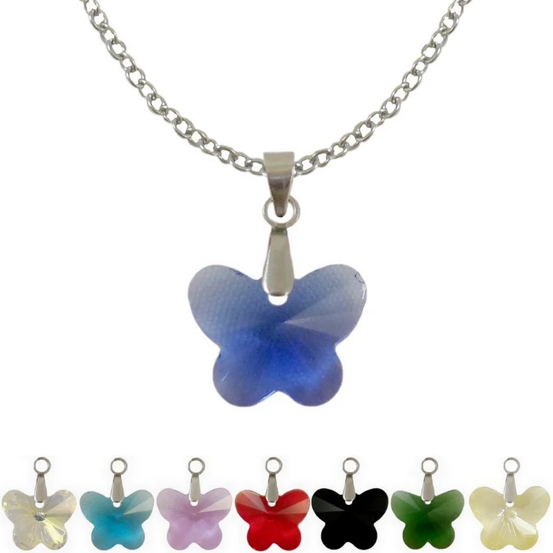 Collier à pendentif papillon en verre