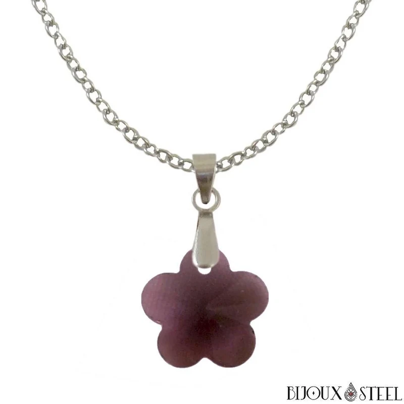 Collier à pendentif fleur en verre