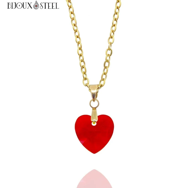 Collier à pendentif cœur en verre