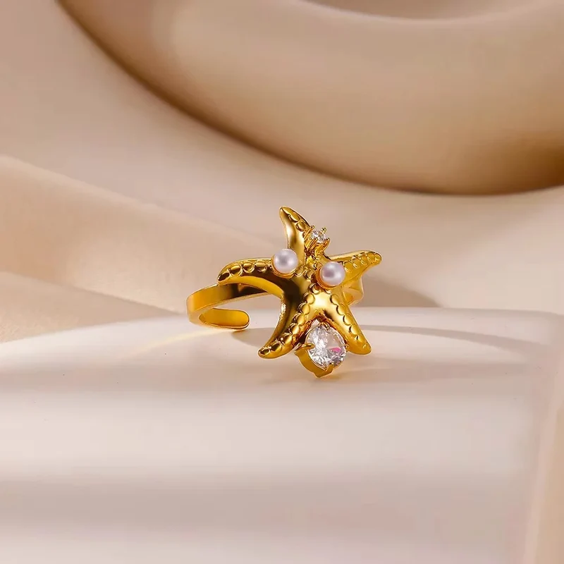 Bague Étoile de Mer Perle Strass