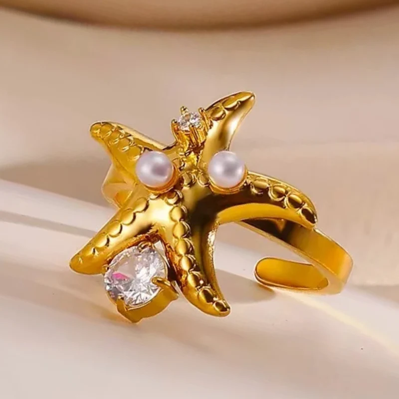 Bague Étoile de Mer Perle Strass