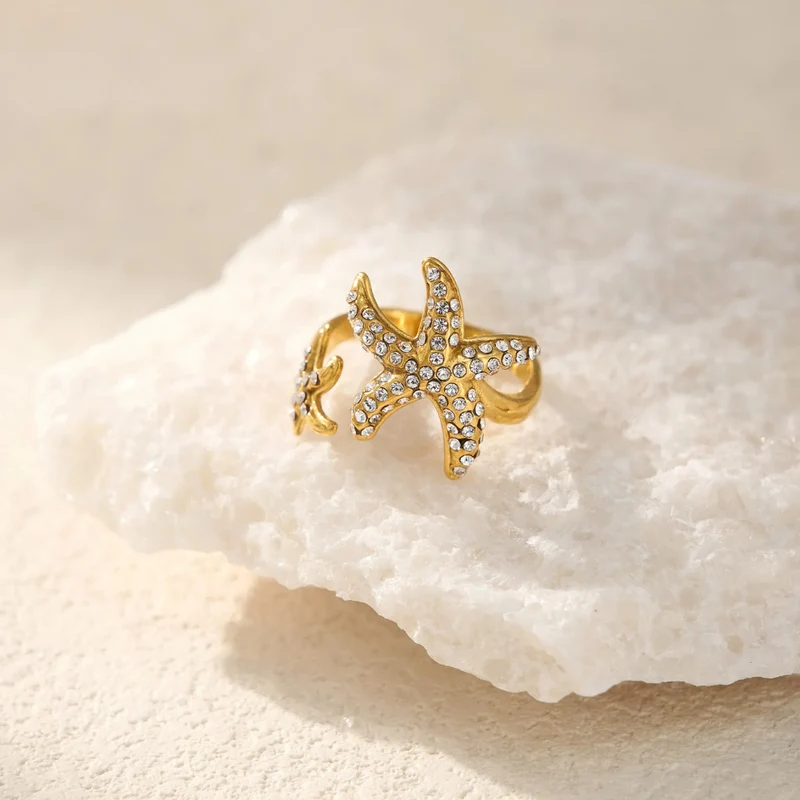 Bague Double Étoile de Mer Strass