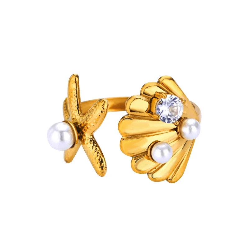 Bague Coquillage Étoile de Mer Strass