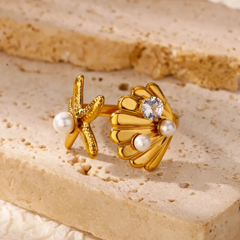 Bague Coquillage Étoile de Mer Strass