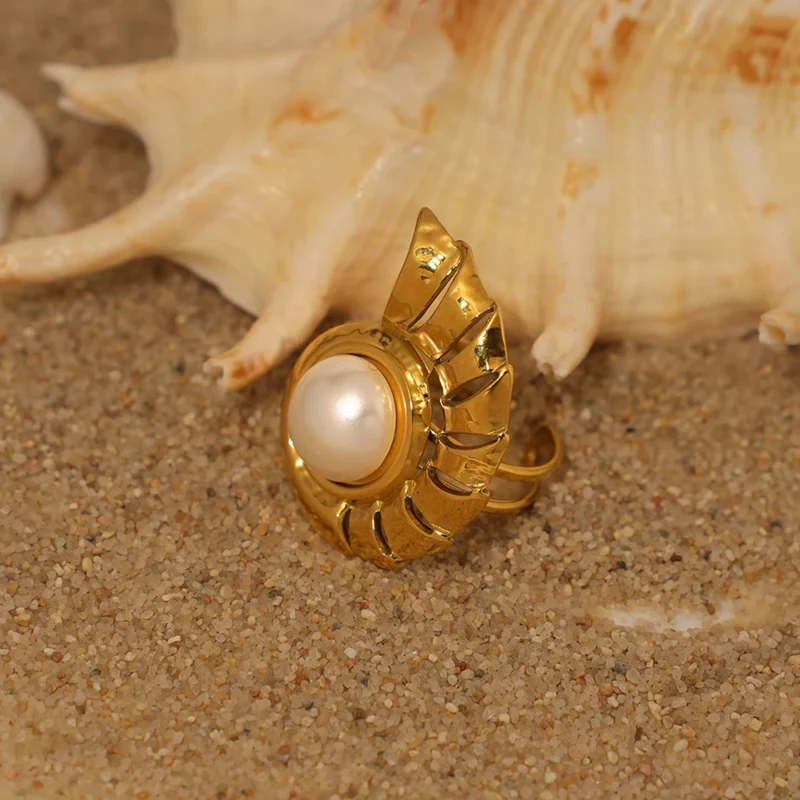 Bague Coquillage Spirale Perle