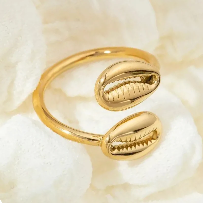 Bague Double Coquillage Cauris Or