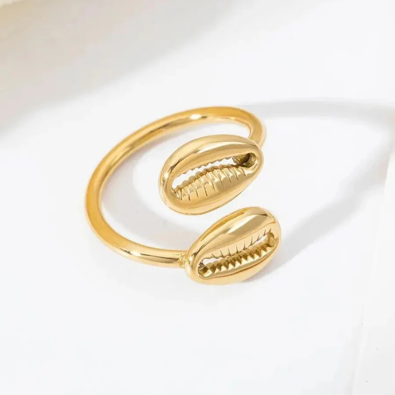 Bague Double Coquillage Cauris Or