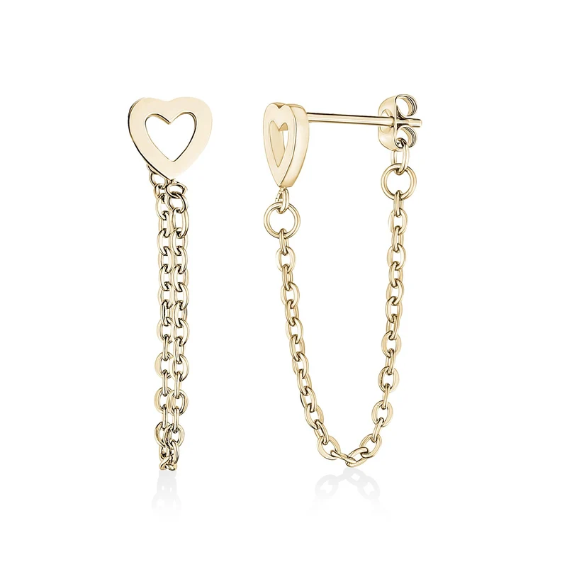 Boucles d'oreilles cœur + chaîne