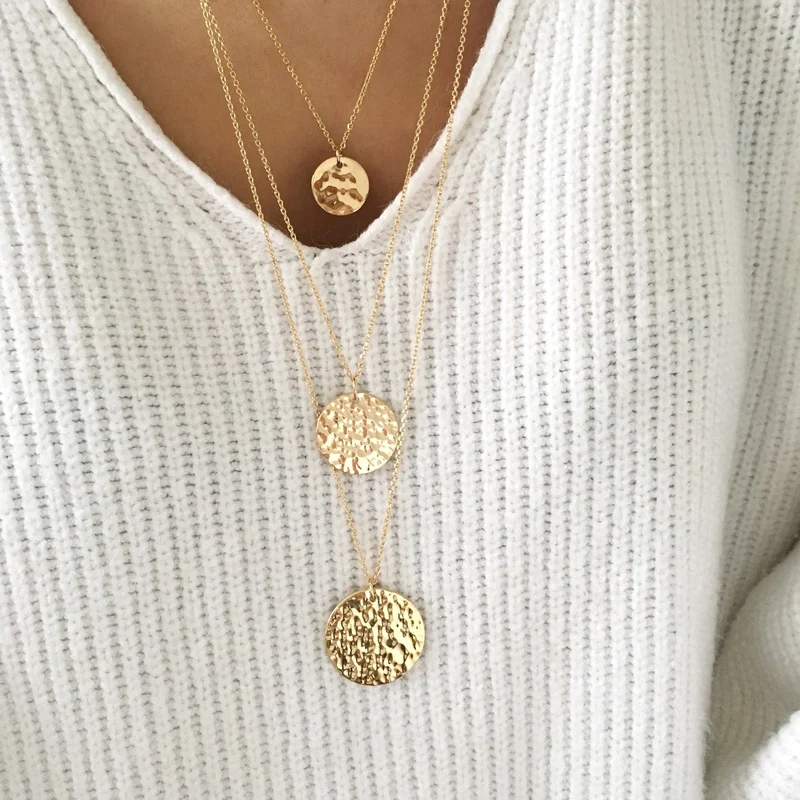 Collier "Médaille" 2cm martelée plaqué or