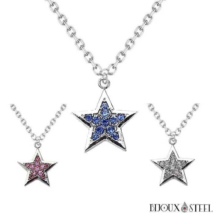 Collier à pendentif étoile argentée sertie de strass