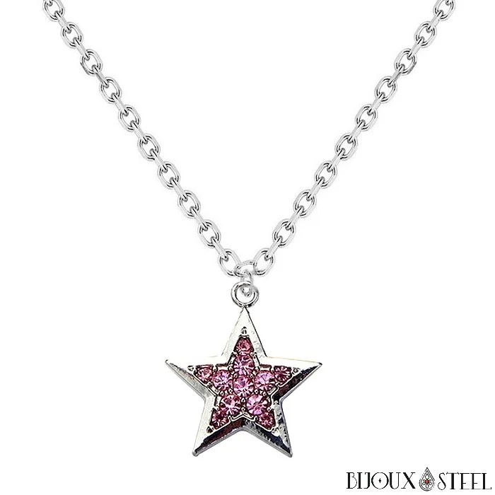 Collier à pendentif étoile argentée sertie de strass