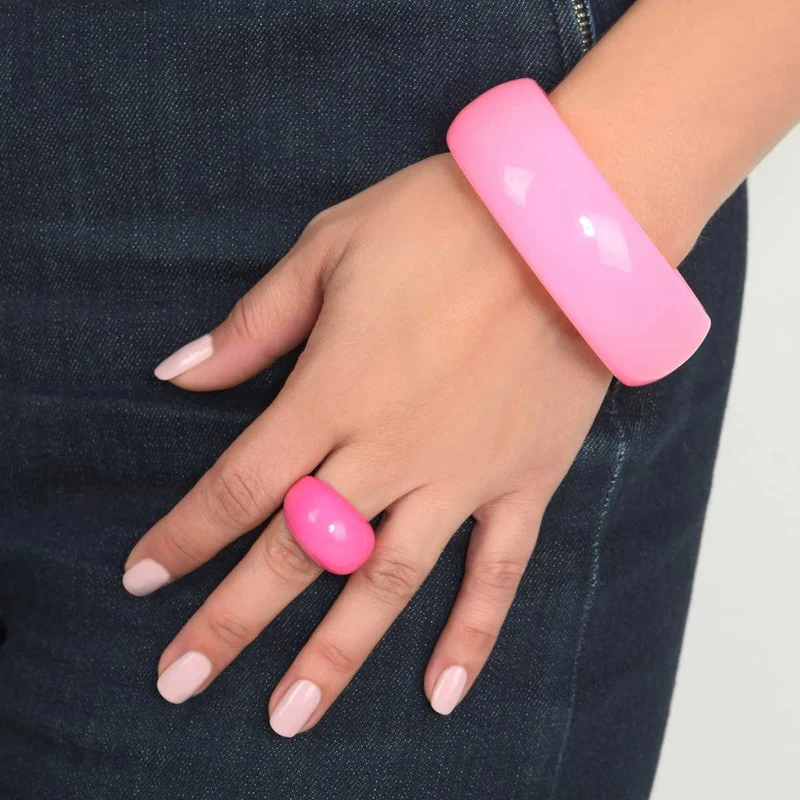 Bracelet jonc Lara en acrylique rose