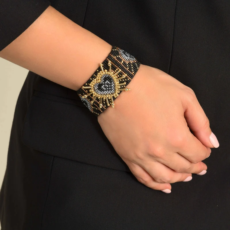 Bracelet Isis en corde, laiton doré et perles Miyuki