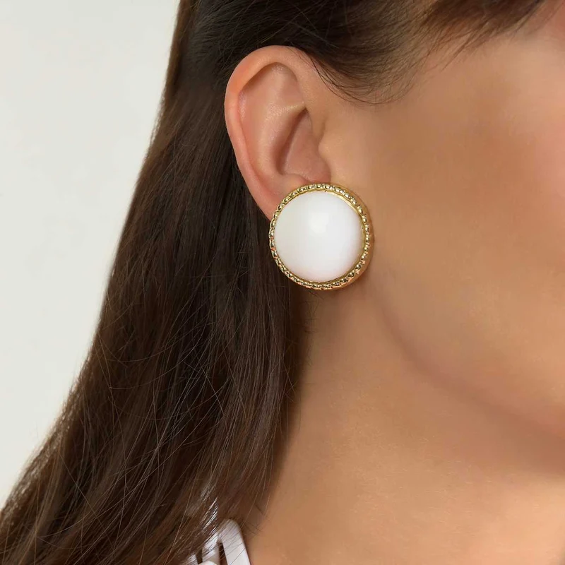 Boucles d'oreilles clip Lilly en laiton, cabochon en lucite