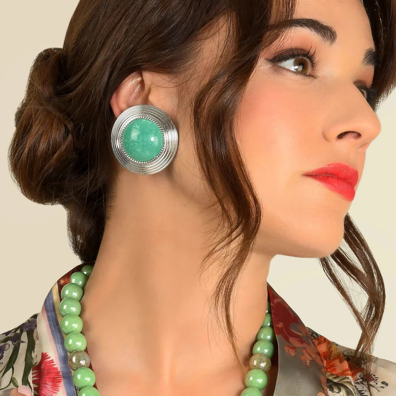 Boucles d'oreilles clip Lea en laiton, cabochon en résine 40mm
