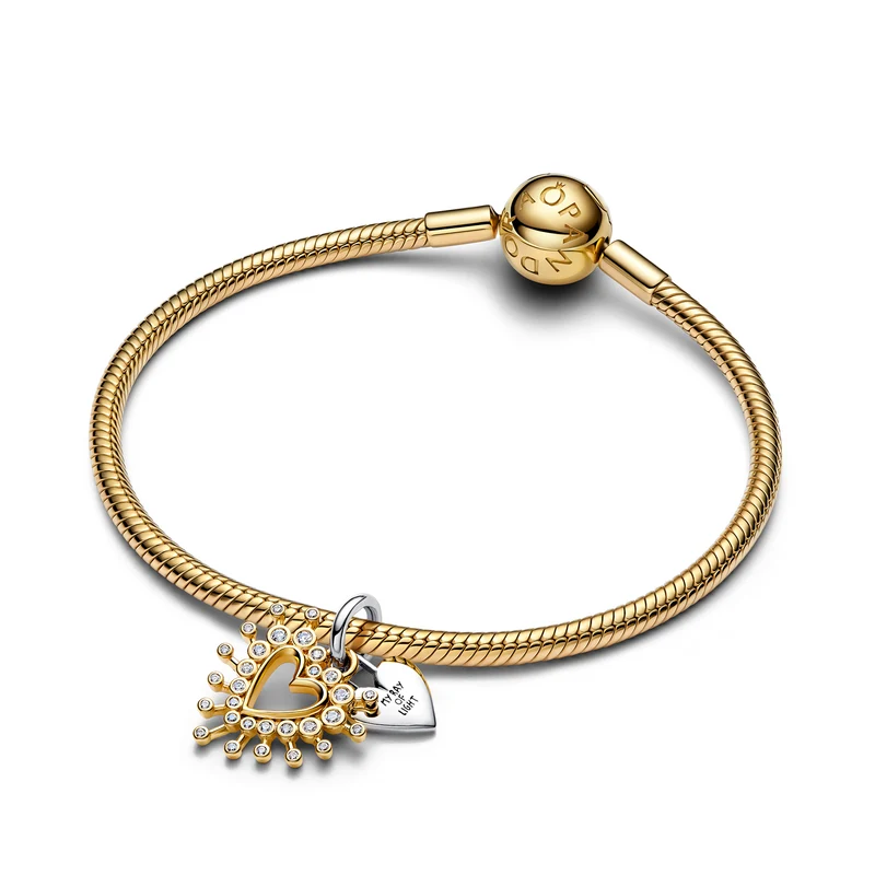Pandora Moments Gold Plated Radiant Heart Double Dangle Charm 764141C01