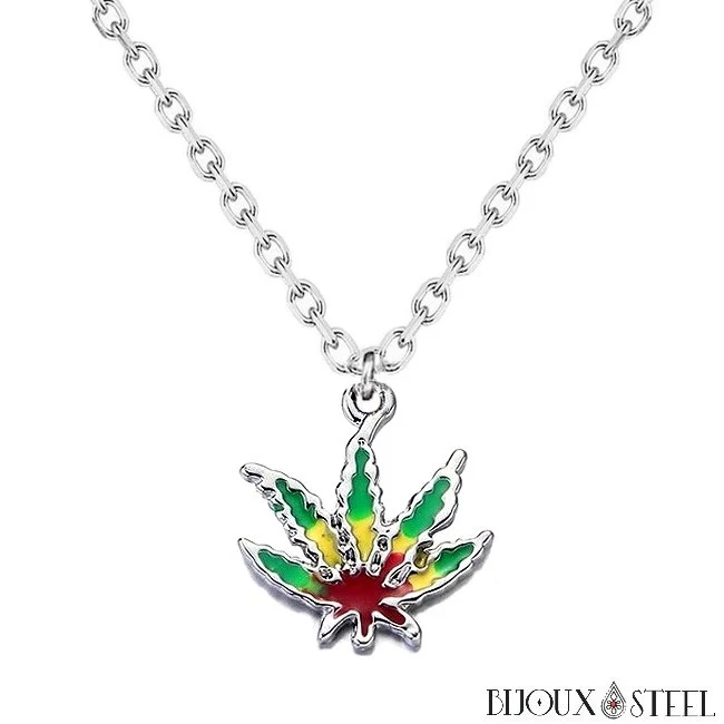 Collier à pendentif feuille de cannabis rasta