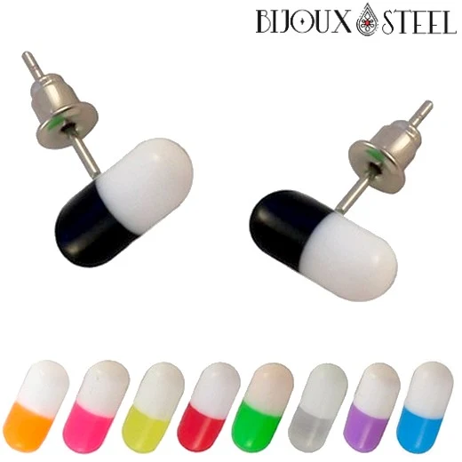 Boucles d'oreilles pilules bicolores