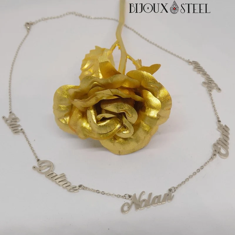 Collier personnalisé 1 à 5 prénoms en acier inoxydable