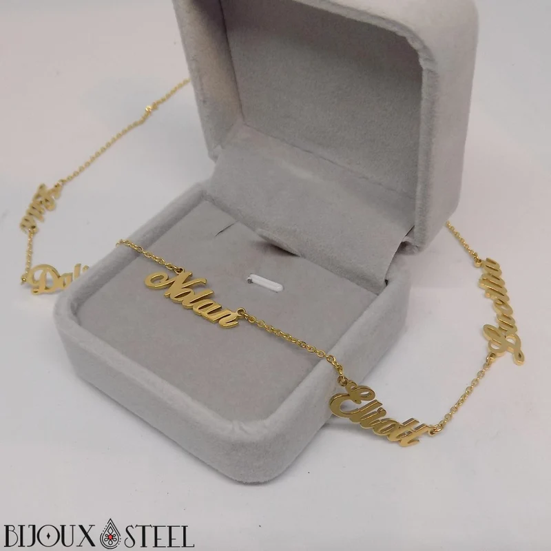 Collier personnalisé 1 à 5 prénoms en acier inoxydable