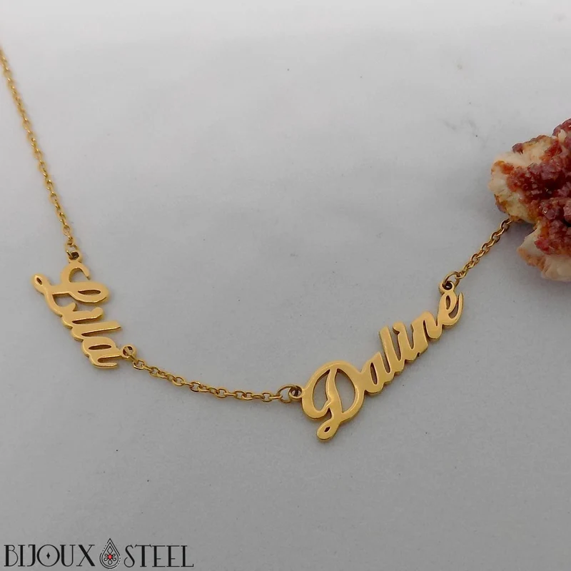 Collier personnalisé 1 à 5 prénoms en acier inoxydable