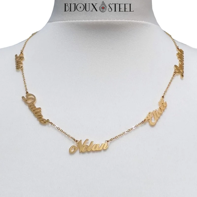 Collier personnalisé 1 à 5 prénoms en acier inoxydable