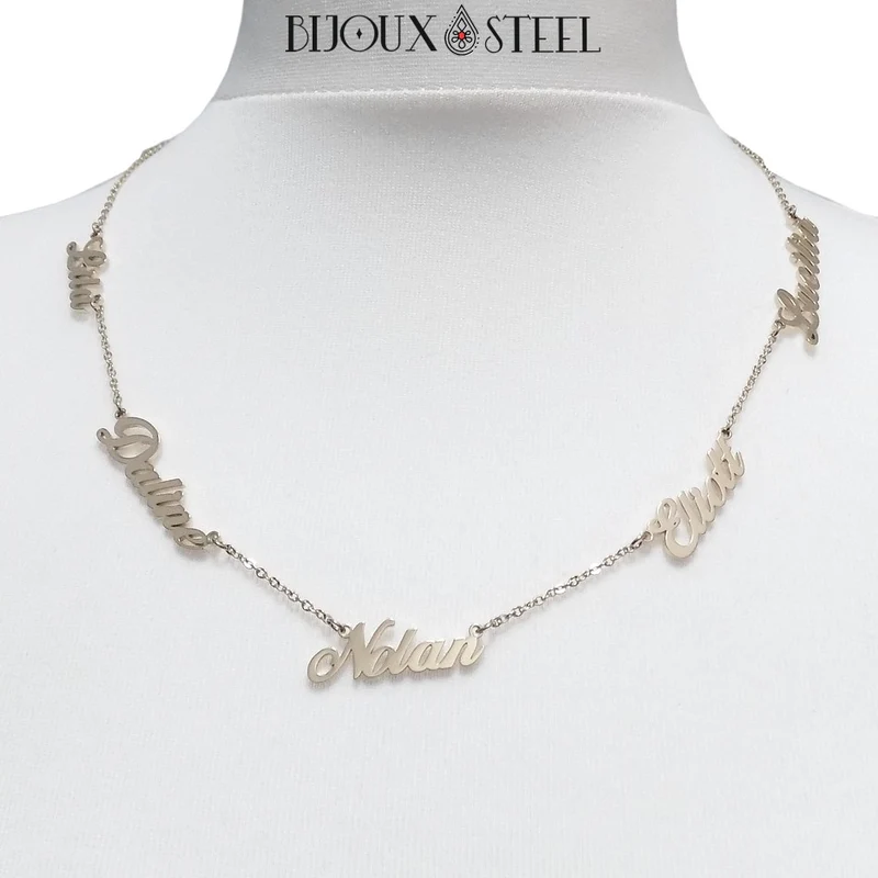 Collier personnalisé 1 à 5 prénoms en acier inoxydable