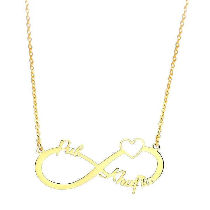 Collier infini personnalisable prénoms et coeur en acier inoxydable