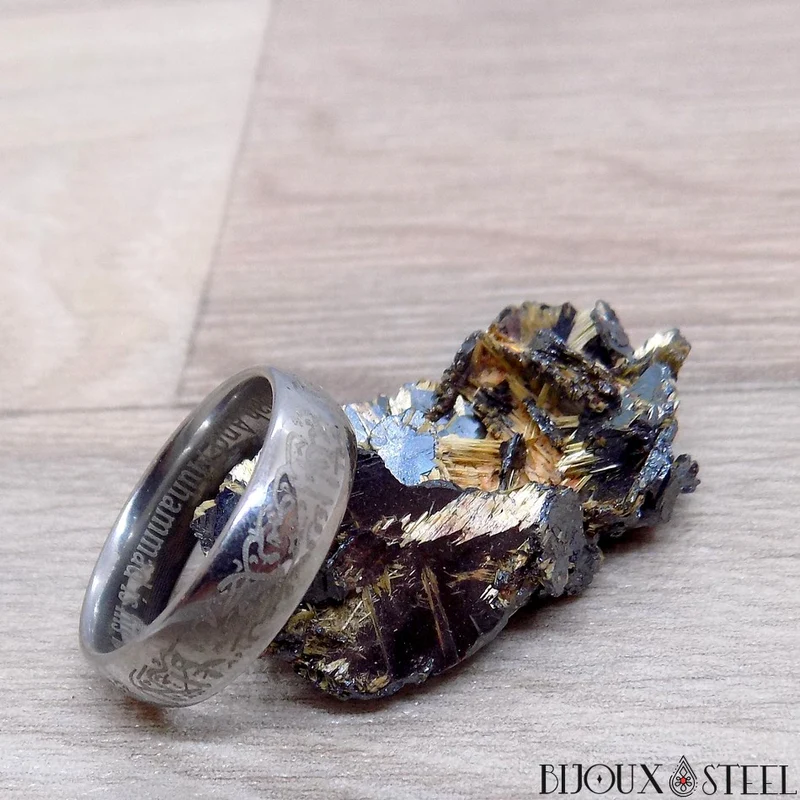 Bague arabe musulmane à gravure du Coran en acier inoxydable