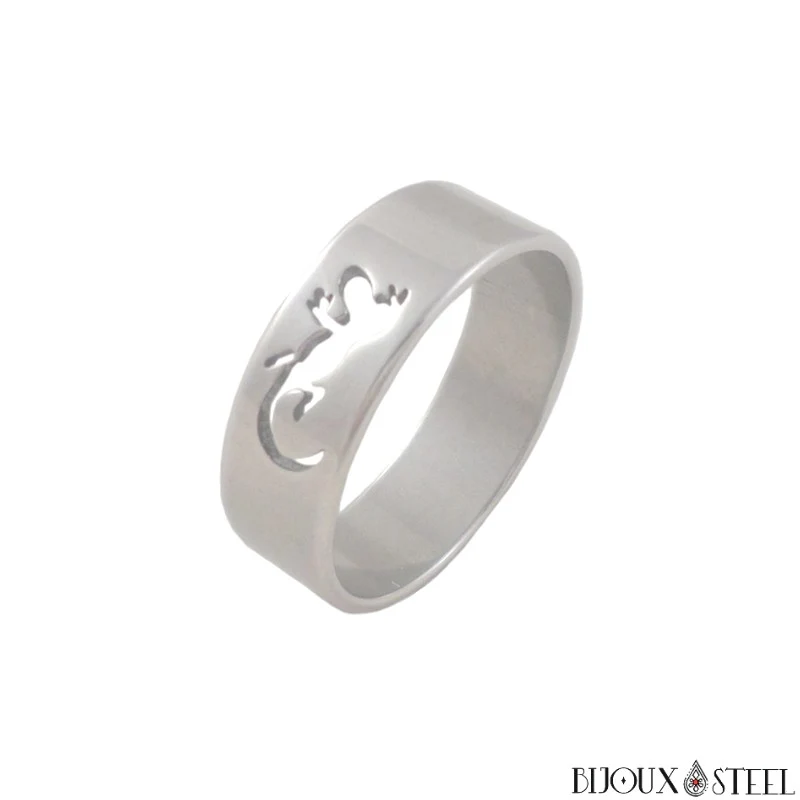 Bague lézard salamandre argentée en acier chirurgical