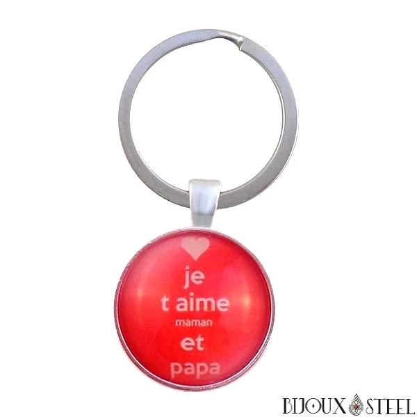Porte-clés rouge je t'aime maman et papa